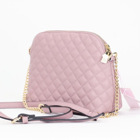Mauve Quilted Faux Leather Purse Chain Strap Cross Body Shoulder Bag - Picture 1 of 10